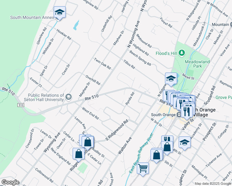 map of restaurants, bars, coffee shops, grocery stores, and more near 339 Cumberland Road in South Orange