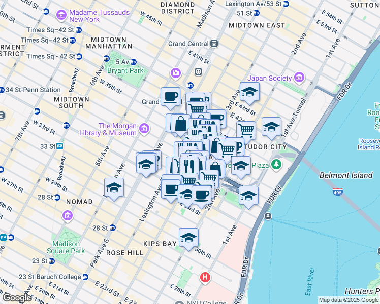 map of restaurants, bars, coffee shops, grocery stores, and more near in New York