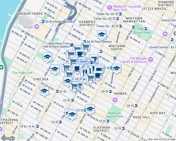 map of restaurants, bars, coffee shops, grocery stores, and more near in New York