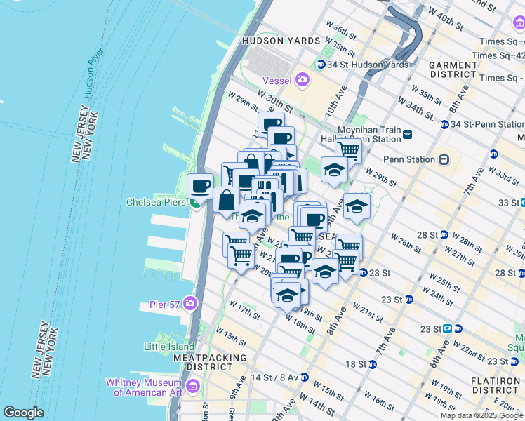 map of restaurants, bars, coffee shops, grocery stores, and more near in New York