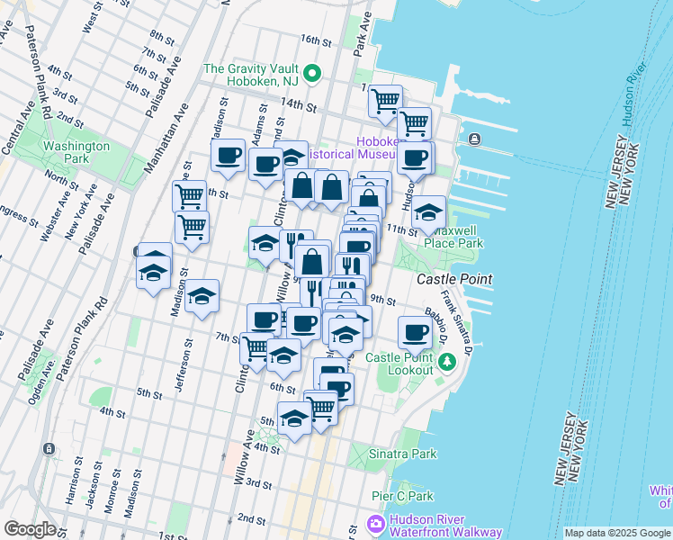 map of restaurants, bars, coffee shops, grocery stores, and more near 167 9th Street in Hoboken