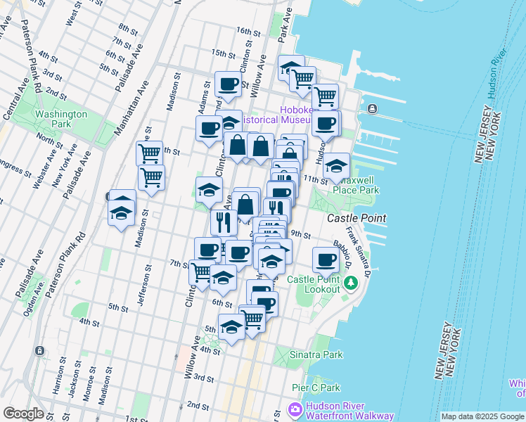 map of restaurants, bars, coffee shops, grocery stores, and more near 167 9th Street in Hoboken