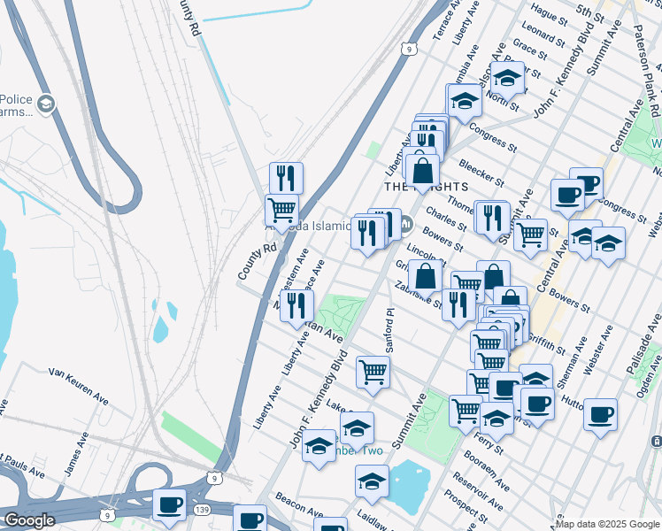 map of restaurants, bars, coffee shops, grocery stores, and more near 271 Hutton Street in Jersey City