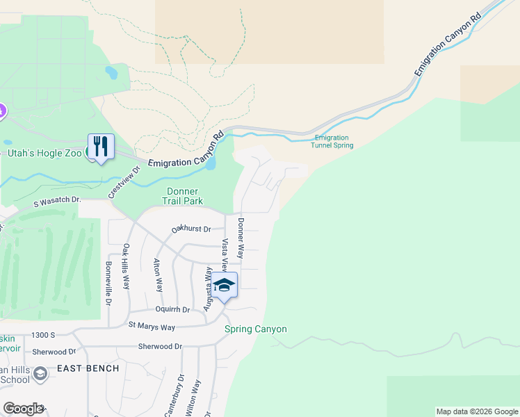 map of restaurants, bars, coffee shops, grocery stores, and more near 3015 Chaucer Place in Salt Lake City
