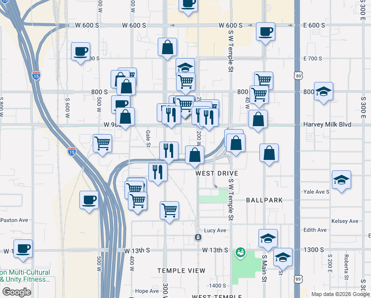 map of restaurants, bars, coffee shops, grocery stores, and more near 252 Brooklyn Avenue in Salt Lake City