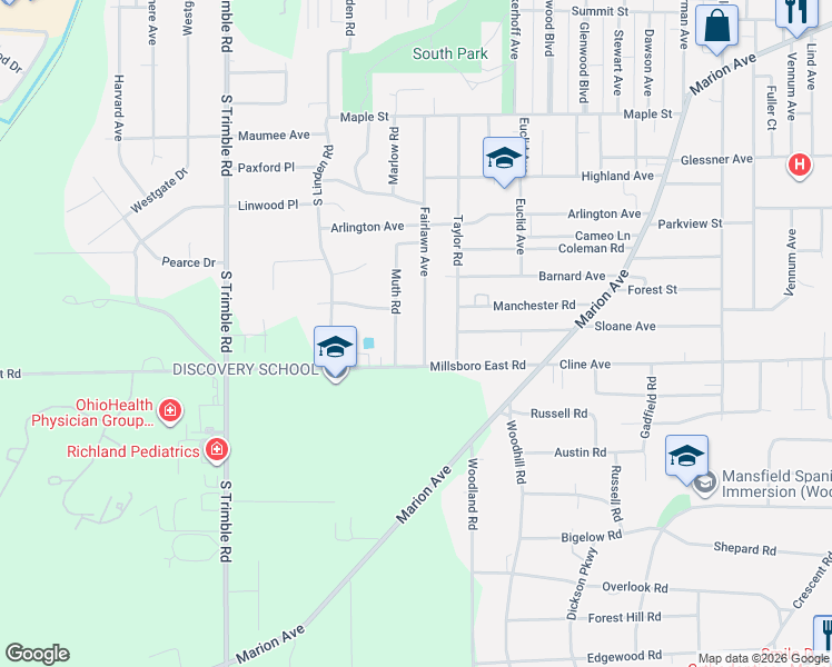 map of restaurants, bars, coffee shops, grocery stores, and more near 786 Millsboro Road in Mansfield