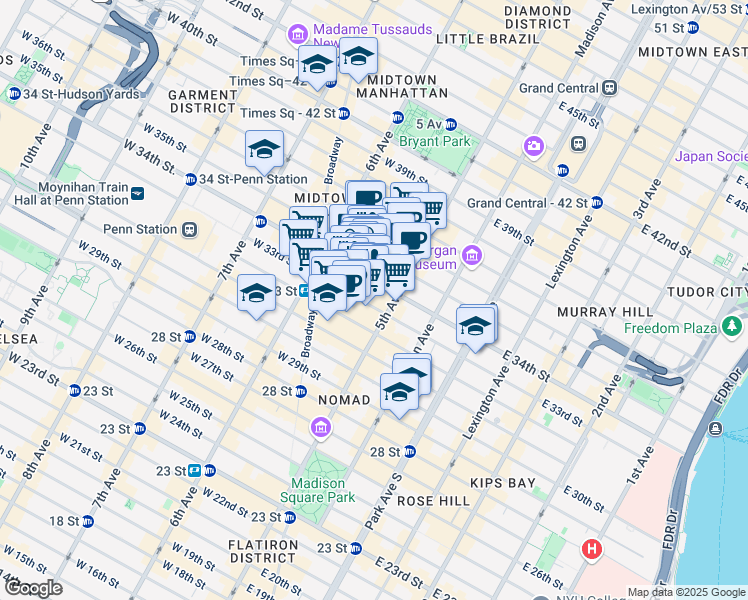 map of restaurants, bars, coffee shops, grocery stores, and more near 350 5th Avenue in New York