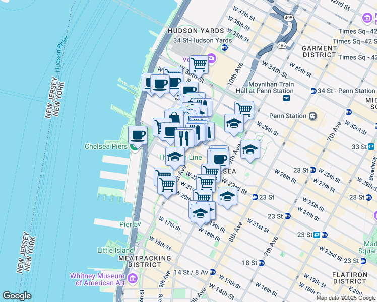 map of restaurants, bars, coffee shops, grocery stores, and more near in New York