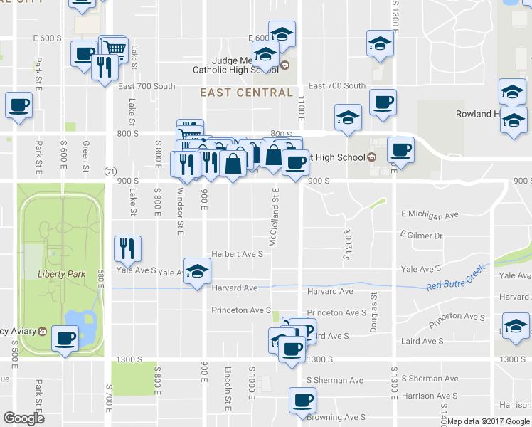 map of restaurants, bars, coffee shops, grocery stores, and more near 1027 Belmont Avenue in Salt Lake City