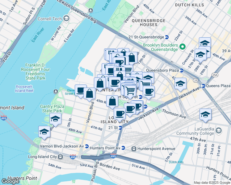 map of restaurants, bars, coffee shops, grocery stores, and more near 4461a 11th Street in Queens