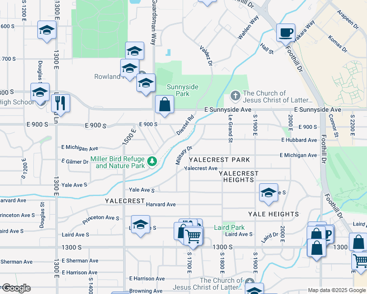 map of restaurants, bars, coffee shops, grocery stores, and more near 923 Diestel Road in Salt Lake City
