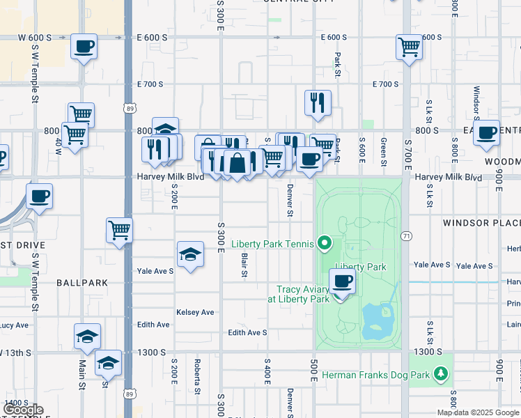map of restaurants, bars, coffee shops, grocery stores, and more near 367 Hubbard Avenue South in Salt Lake City