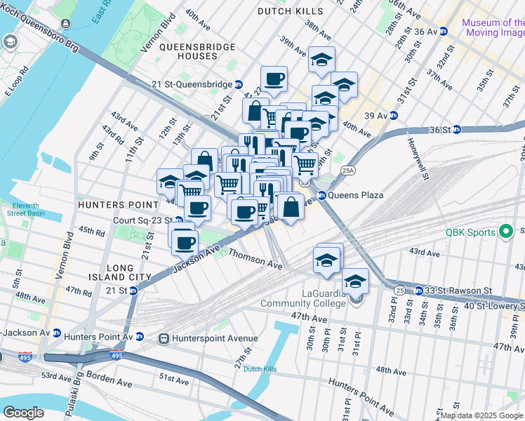 map of restaurants, bars, coffee shops, grocery stores, and more near 42-50 27th Street in Queens