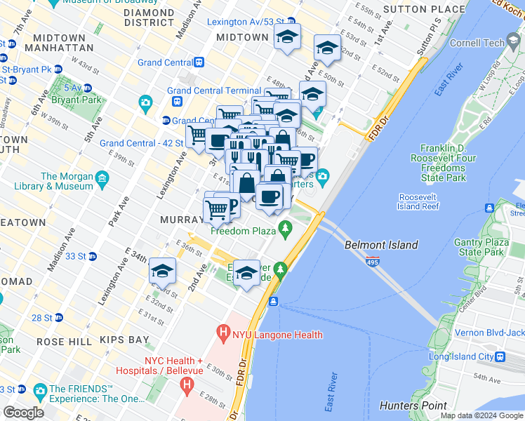 map of restaurants, bars, coffee shops, grocery stores, and more near in New York