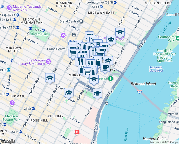 map of restaurants, bars, coffee shops, grocery stores, and more near 234 East 40th Street in New York