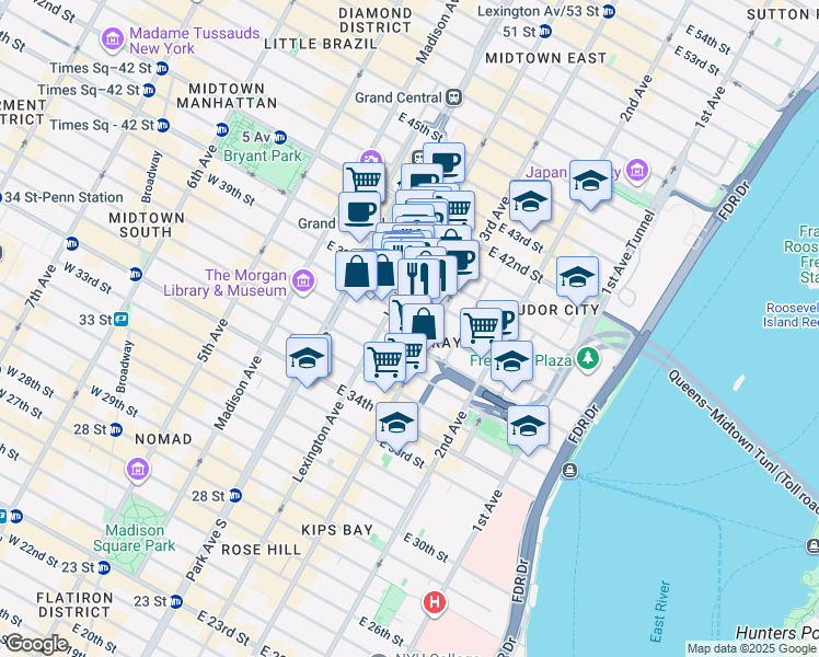 map of restaurants, bars, coffee shops, grocery stores, and more near in New York