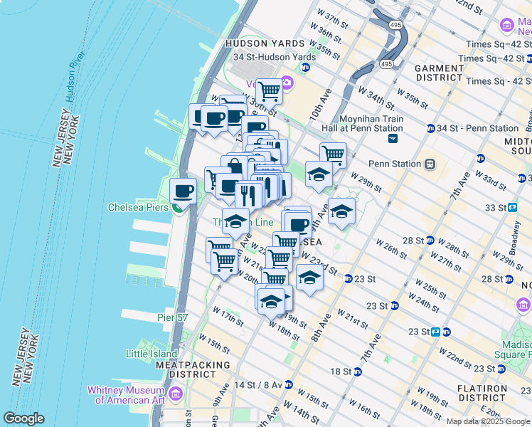map of restaurants, bars, coffee shops, grocery stores, and more near 249 10th Avenue in New York