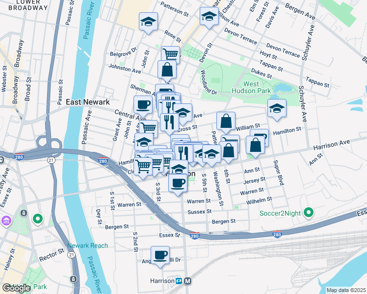 map of restaurants, bars, coffee shops, grocery stores, and more near 314 North 5th Street in Harrison