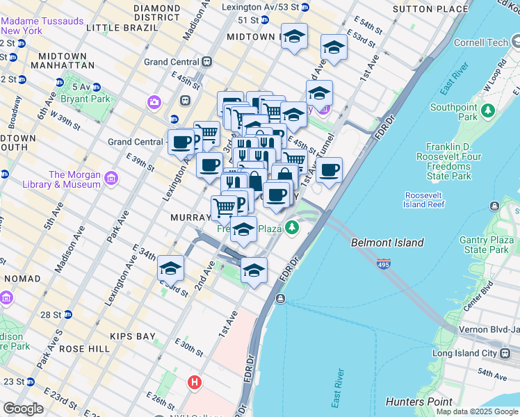 map of restaurants, bars, coffee shops, grocery stores, and more near in New York