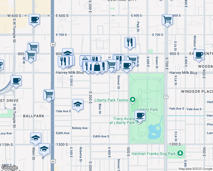 map of restaurants, bars, coffee shops, grocery stores, and more near 367 Hubbard Avenue South in Salt Lake City