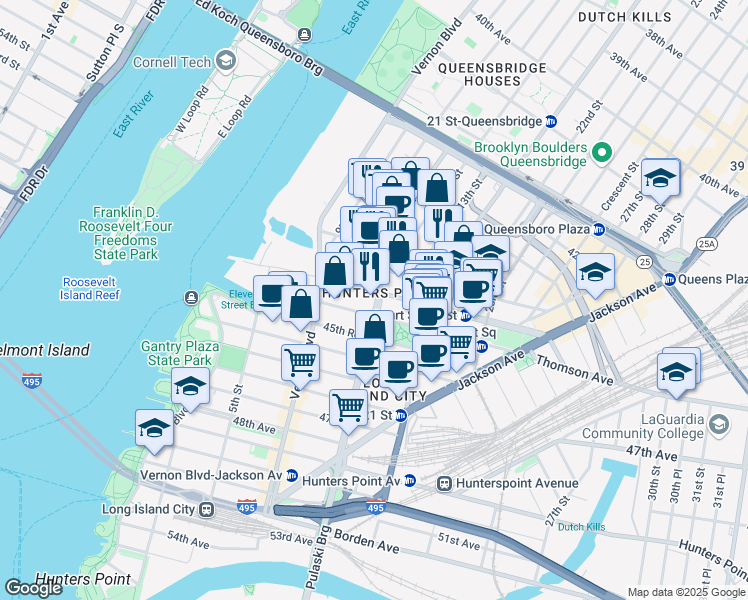 map of restaurants, bars, coffee shops, grocery stores, and more near 4461a 11th Street in Queens