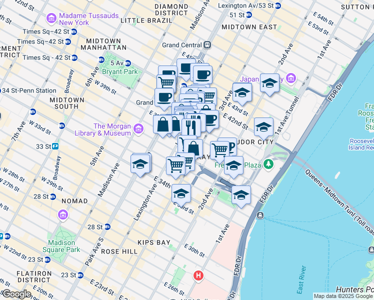 map of restaurants, bars, coffee shops, grocery stores, and more near in New York