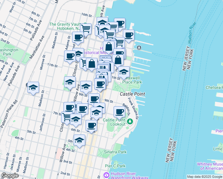 map of restaurants, bars, coffee shops, grocery stores, and more near 1014 Hudson Street in Hoboken