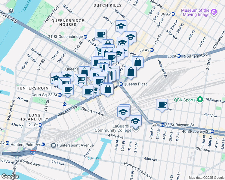 map of restaurants, bars, coffee shops, grocery stores, and more near 2816 Jackson Avenue in Queens