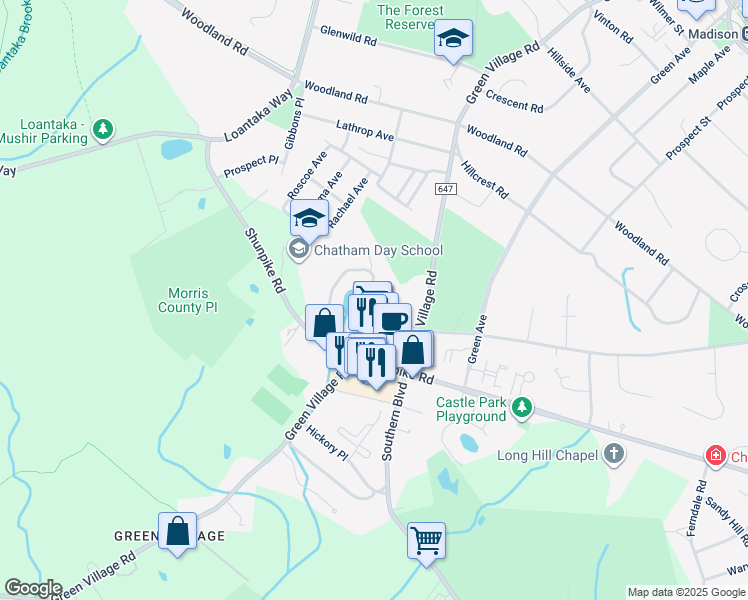 map of restaurants, bars, coffee shops, grocery stores, and more near 2 Sterling Drive in Chatham Township