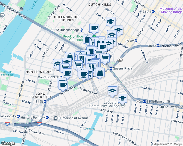 map of restaurants, bars, coffee shops, grocery stores, and more near 42-50 27th Street in Queens