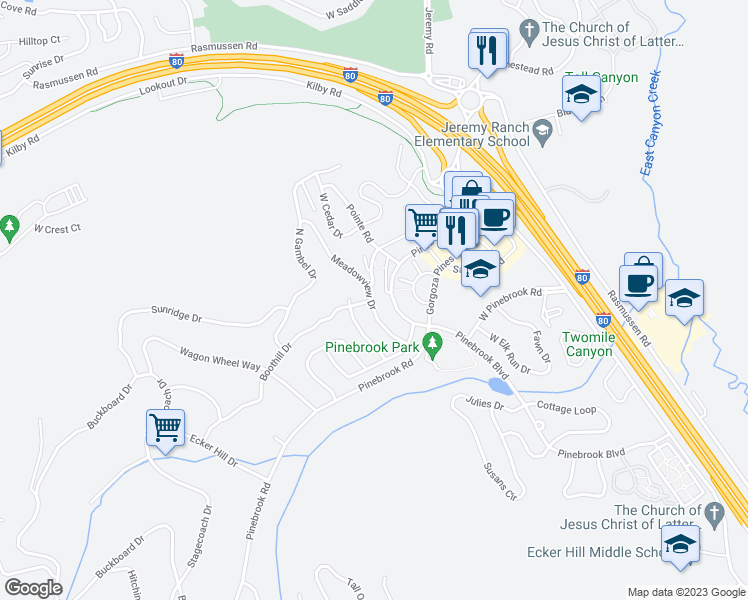 map of restaurants, bars, coffee shops, grocery stores, and more near 8450 Pointe Road in Park City