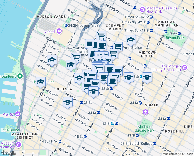 map of restaurants, bars, coffee shops, grocery stores, and more near 368 8th Avenue in New York