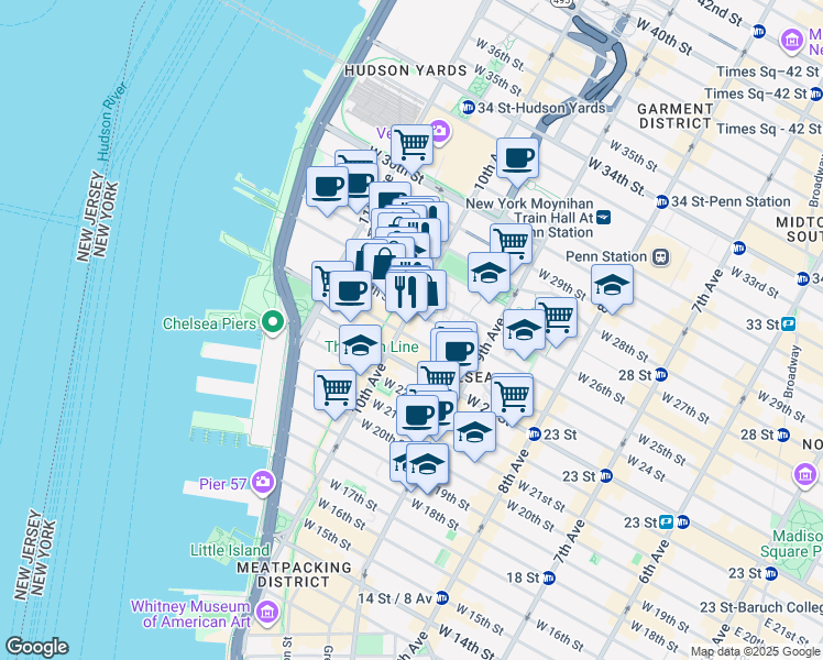 map of restaurants, bars, coffee shops, grocery stores, and more near in New York