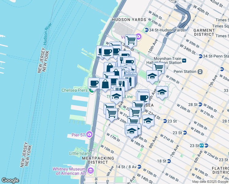 map of restaurants, bars, coffee shops, grocery stores, and more near 532 West 24th Street in New York