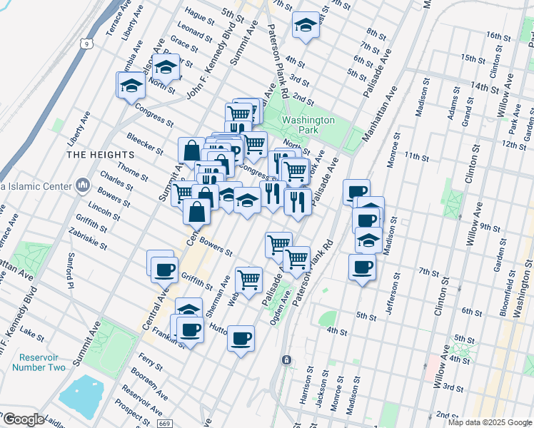 map of restaurants, bars, coffee shops, grocery stores, and more near 239 Sherman Avenue in Jersey City