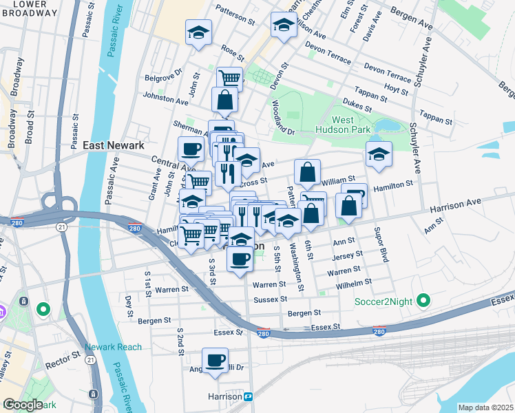 map of restaurants, bars, coffee shops, grocery stores, and more near 314 North 5th Street in Harrison