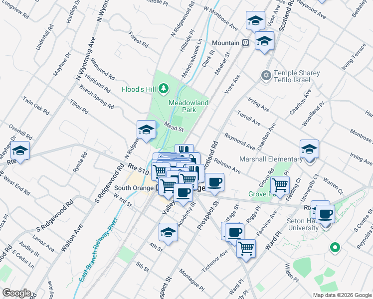 map of restaurants, bars, coffee shops, grocery stores, and more near 113 Vose Avenue in South Orange