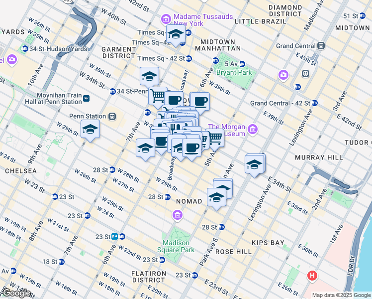 map of restaurants, bars, coffee shops, grocery stores, and more near in New York