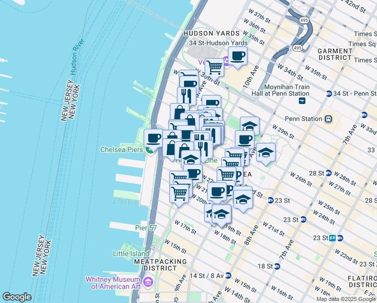 map of restaurants, bars, coffee shops, grocery stores, and more near 532 West 24th Street in New York