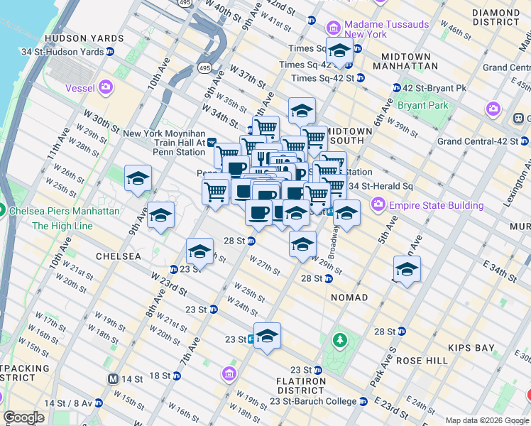 map of restaurants, bars, coffee shops, grocery stores, and more near in New York