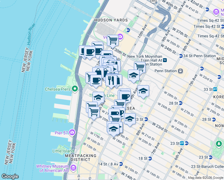 map of restaurants, bars, coffee shops, grocery stores, and more near 246 10th Avenue in New York