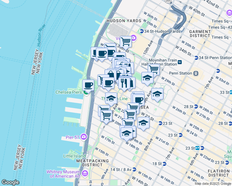map of restaurants, bars, coffee shops, grocery stores, and more near in New York