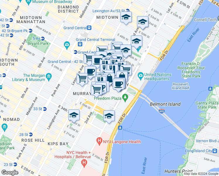 map of restaurants, bars, coffee shops, grocery stores, and more near in New York