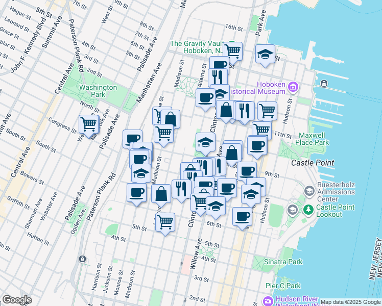 map of restaurants, bars, coffee shops, grocery stores, and more near 400 9th Street in Hoboken
