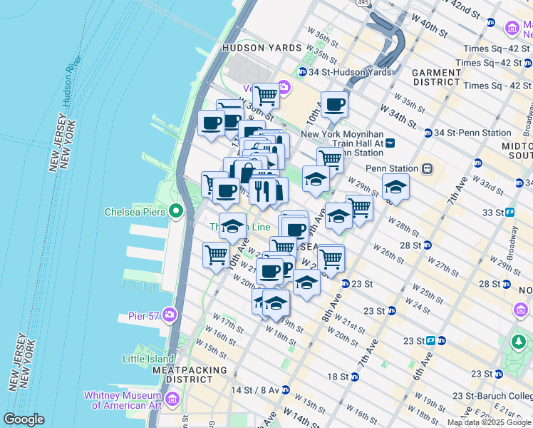 map of restaurants, bars, coffee shops, grocery stores, and more near in New York