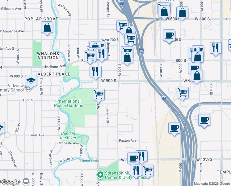 map of restaurants, bars, coffee shops, grocery stores, and more near 834 West Montague Avenue in Salt Lake City