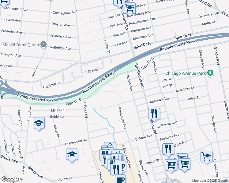 map of restaurants, bars, coffee shops, grocery stores, and more near 99 Pinebrook Place in Bay Shore