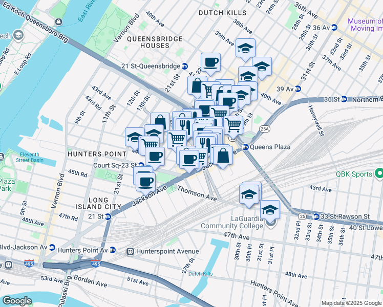 map of restaurants, bars, coffee shops, grocery stores, and more near 42-50 27th Street in Queens