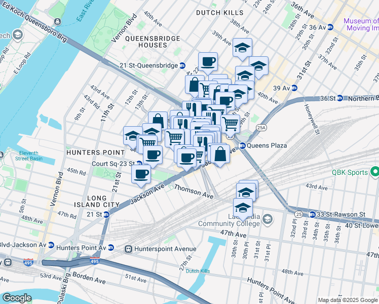 map of restaurants, bars, coffee shops, grocery stores, and more near 42-50 27th Street in Queens
