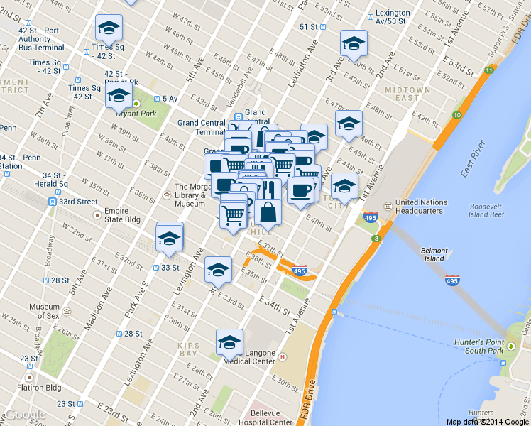 map of restaurants, bars, coffee shops, grocery stores, and more near in New York
